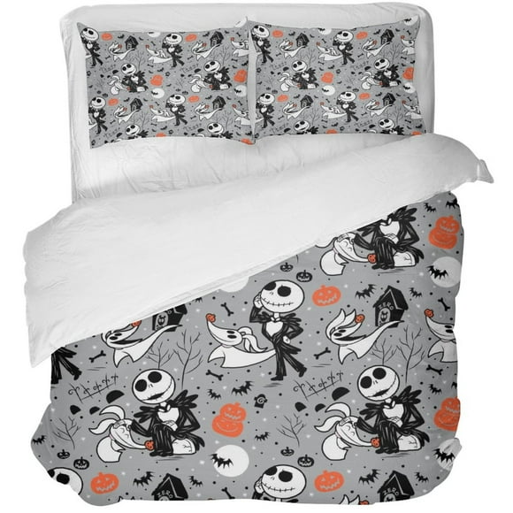 Nightmare Before Christmas Bedding Set Cute 3 Pcs Quilt Sets Include 2 Pcs Pillow Cases Couple Bedclothes Home Decor Queen