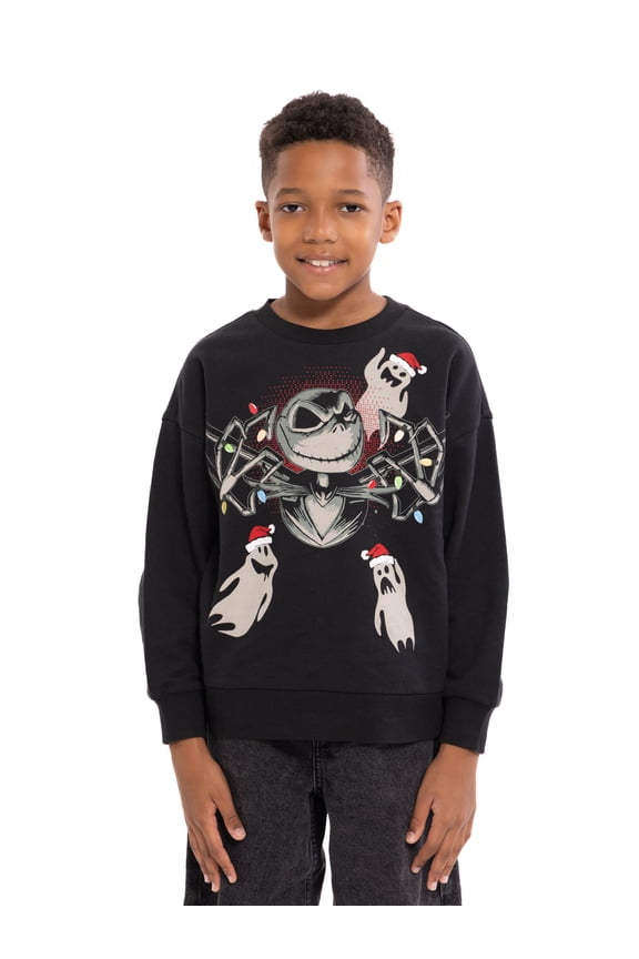 Nightmare Before Christmas Boys' Holiday Graphic Cotton Sweatshirt with Long Sleeves, Sizes 4-18