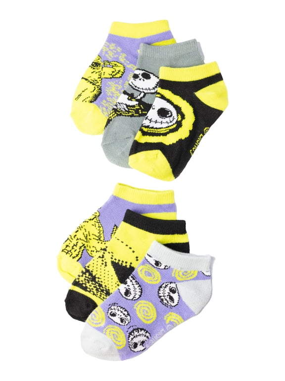 Nightmare Before Christmas Boys Socks, 6-Pack, No Show Style, Sizes S-L