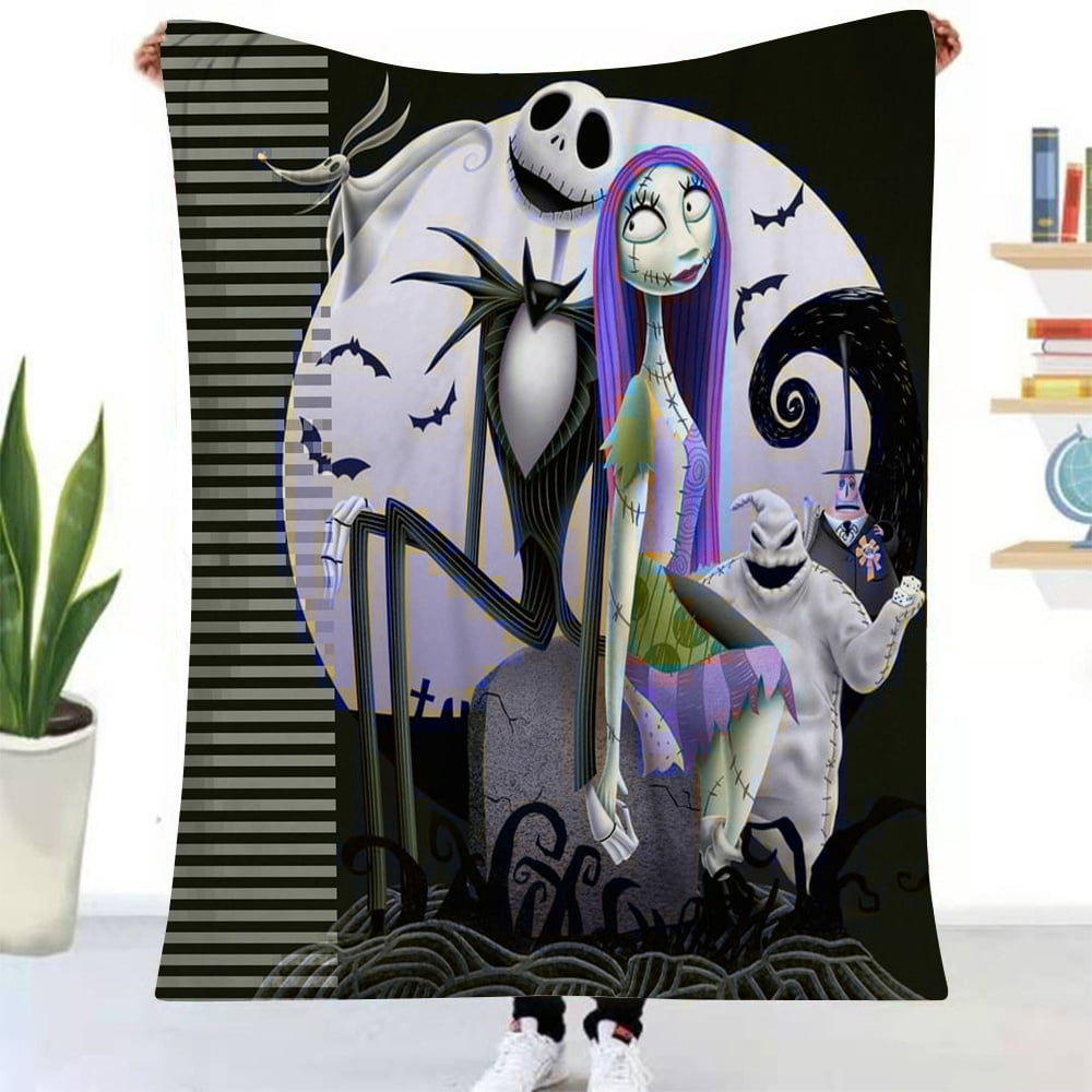 Nightmare Before Christmas Flannel Blanket Cute Jack and Sally Printing