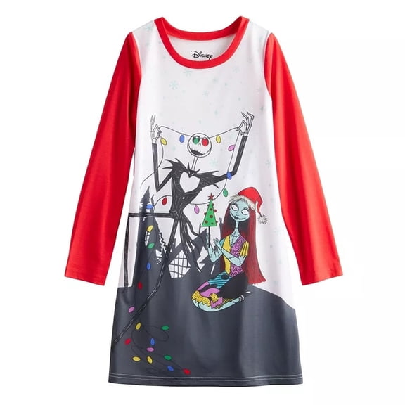 Nightmare Before Christmas Girl's Jack and Sally Holiday Nightgown, Gown, Size 10