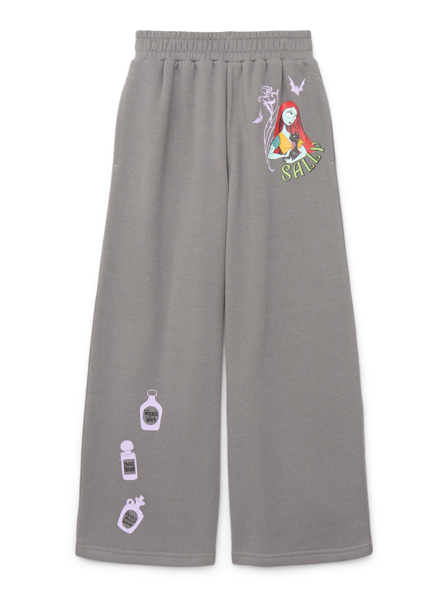 Disney Nightmare Before Christmas Girls Wide Leg Fleece Sweatpants, Sizes 4-16