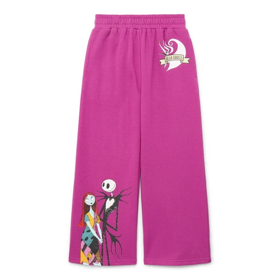 Disney Nightmare Before Christmas Girls Wide Leg Fleece Sweatpants, Sizes 4-16