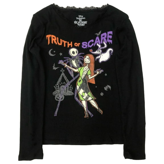 Nightmare Before Christmas Girls Long Black Halloween T-Shirt Tee Shirt M (8)