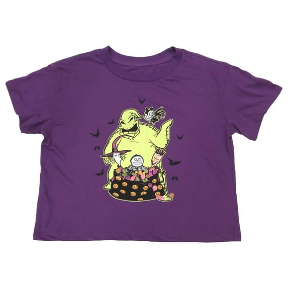 Nightmare Before Christmas Girls Purple Cropped Halloween T-Shirt Shirt S (6-6X)