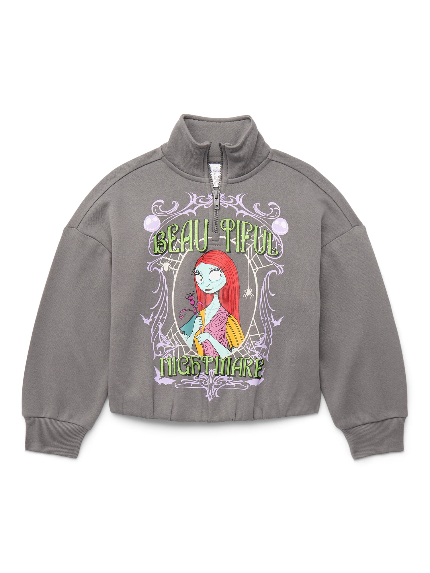 Disney Nightmare Before Christmas Girls Quarter Zip Fleece Sweatshirt, Sizes 4-16
