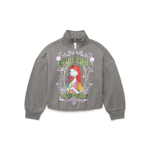 Disney Nightmare Before Christmas Girls Quarter Zip Fleece Sweatshirt, Sizes 4-16