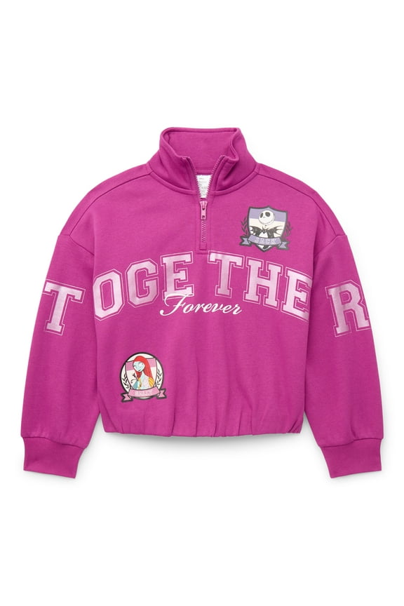 Disney Nightmare Before Christmas Girls Quarter Zip Fleece Sweatshirt, Sizes 4-16