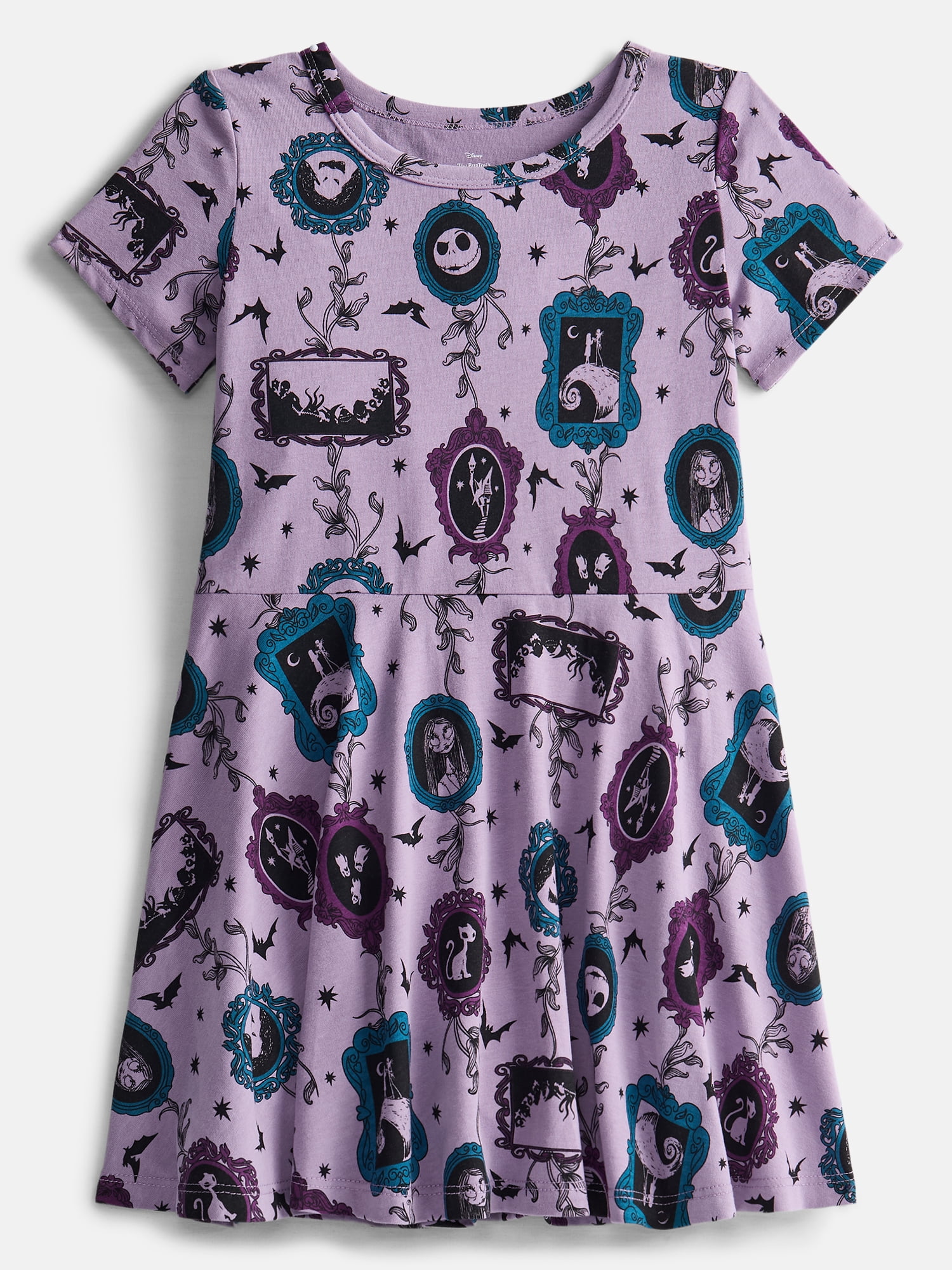 The Nightmare Before Christmas Girls Print Skater Dress with Short Sleeves, Sizes 4-12