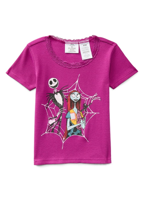 Disney Nightmare Before Christmas Girls Short Sleeve Graphic T-Shirt, Sizes 4-16