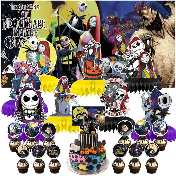 Nightmare Before Christmas Honeycomb Centerpieces Table Toppers Decorations for Birthday Backdrop Party Decor Supplies Banner