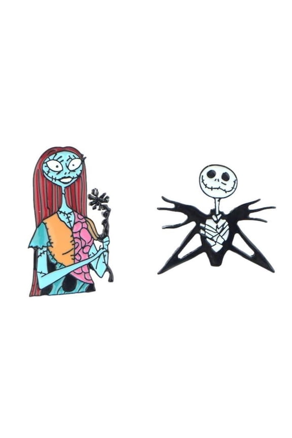 Nightmare Before Christmas Jack And Sally 1 Inch Tall Enamel Metal Pin Set of 2
