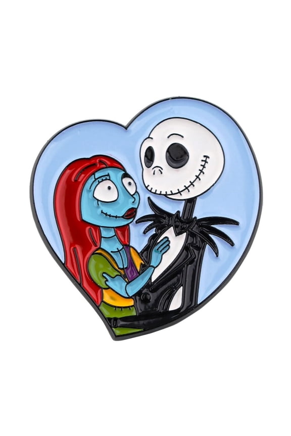 Nightmare Before Christmas Jack And Sally Heart 1.5 Inches Tall Enamel Metal Pin