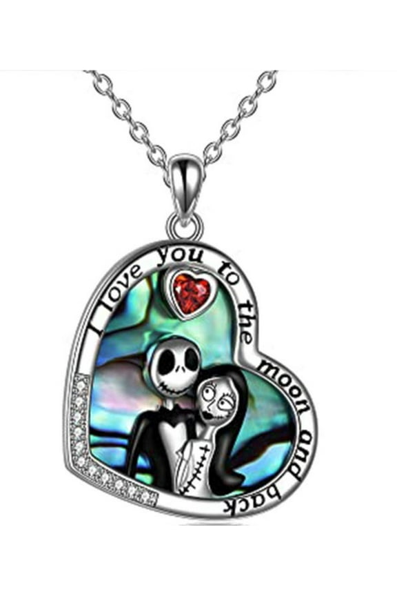 Nightmare Before Christmas Jack And Sally Red Heart Metal Pendant Necklace