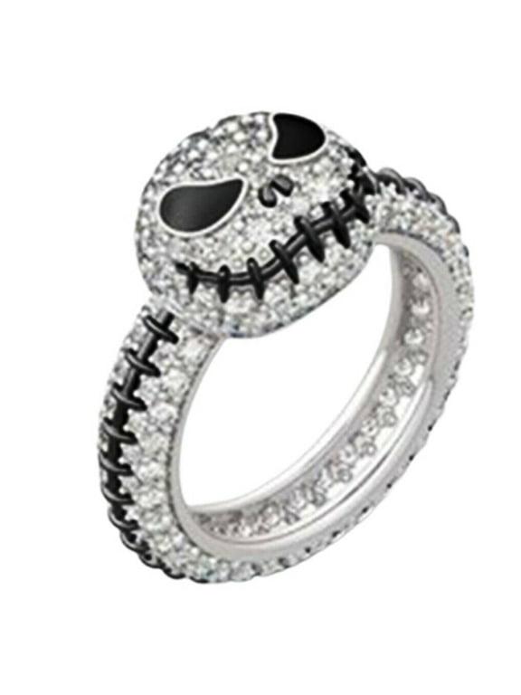 Nightmare Before Christmas Jack Face Rhinestone Stainless Steel Band Ring Size 6