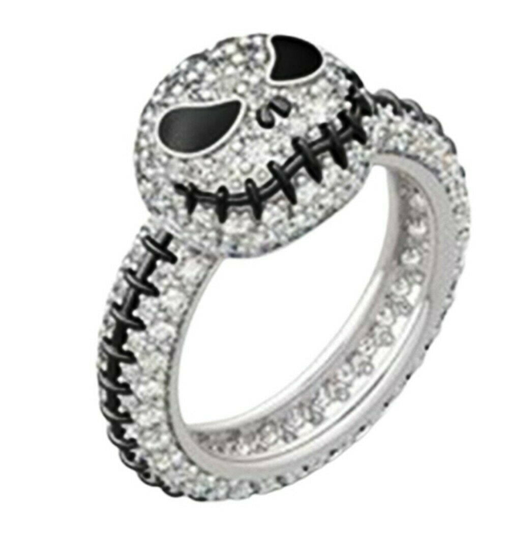 MAINSTREET CLASSICS Nightmare Before Christmas Jack Face Rhinestone Stainless Steel Band Ring Size 9