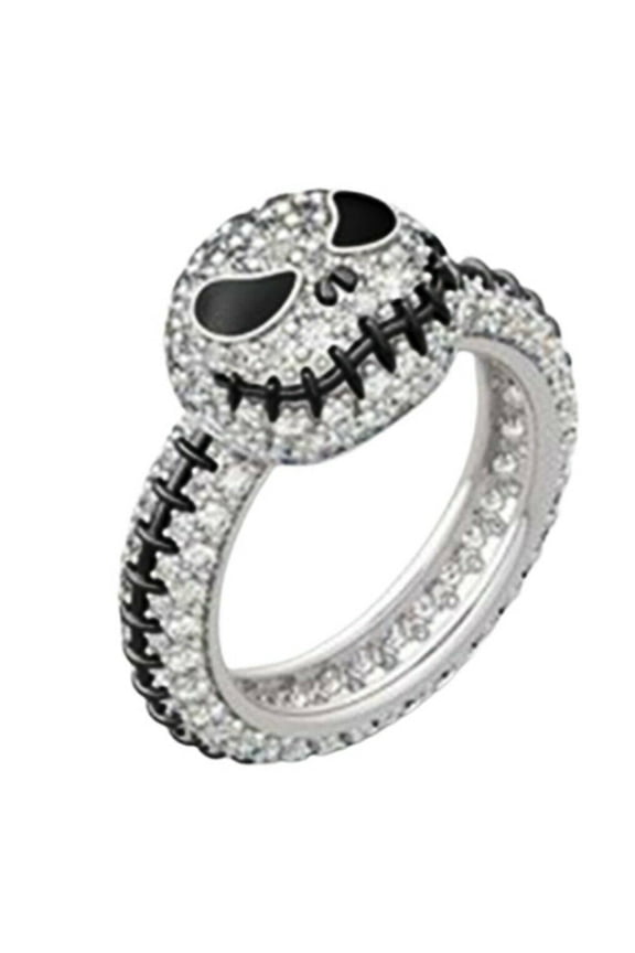 Nightmare Before Christmas Jack Face Rhinestone Stainless Steel Band Ring Size 9