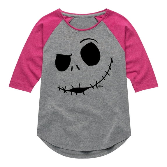 The Nightmare Before Christmas - Jack Face - Toddler And Youth Girls Raglan Graphic T-Shirt