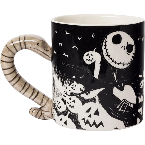 Silver Buffalo Disney Tim Burton's Nightmare Before Christmas Jack Skellington and Moonlight Snake 3D Sculpted Handle Ceramic Mug, 20 Ounces