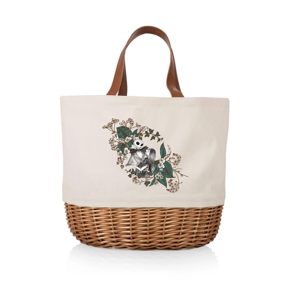Nightmare Before Christmas - Jack & Sally - Coronado Canvas and Willow Basket Tote, Beige Canvas
