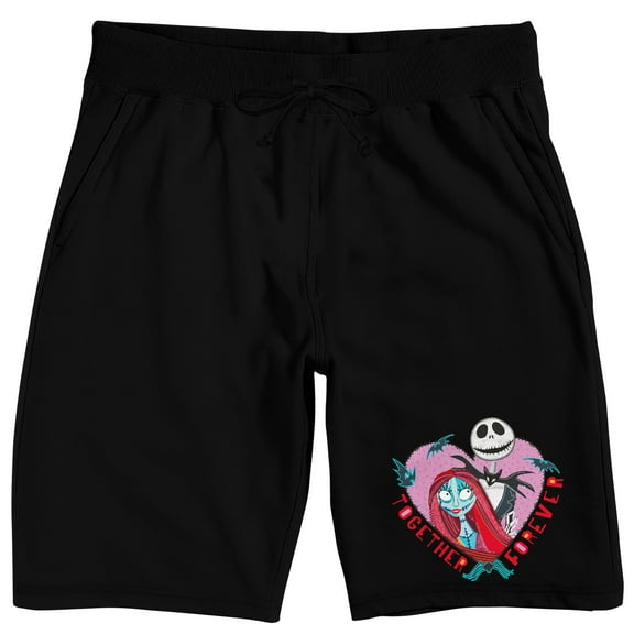 Nightmare Before Christmas Jack & Sally Heart Adult Black Sleep Pajama Shorts-Small