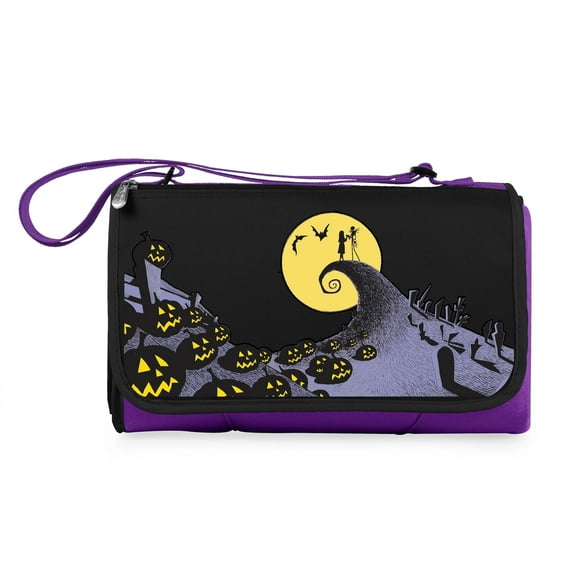 ONIVA Blanket Tote Outdoor Picnic Blanket, Purple with Black Flap – Disney Nightmare Before Christmas Jack & Sally