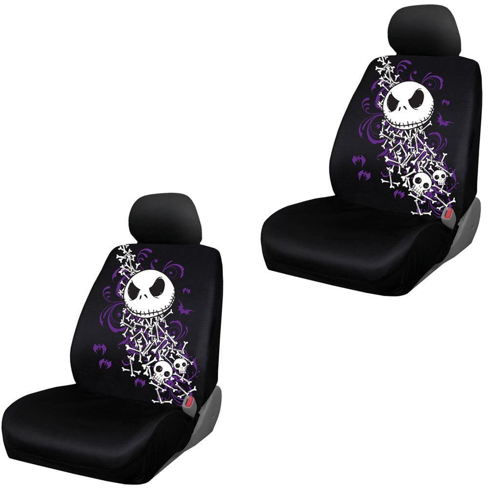 Nightmare Before Christmas Jack Skellington Bones Disney Movie Cartoon Character Auto Car Truck SUV Vehicle Low Back Front Bucket Seat Covers - Pair