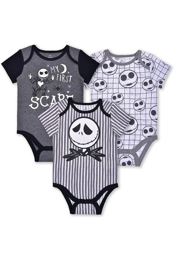 Nightmare Before Christmas Jack Skellington Boys 3 Pack Character Onesie, Infant