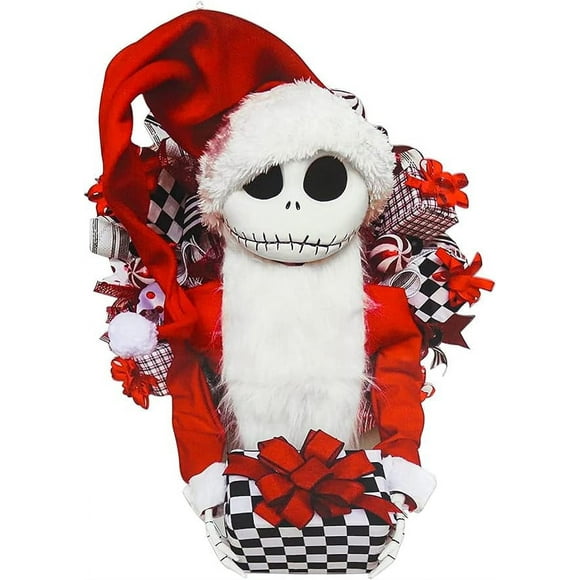 Nightmare Before Christmas Jack Skellington Christmas Wreath Hanging Ornaments for Front Door, Porch Decoration