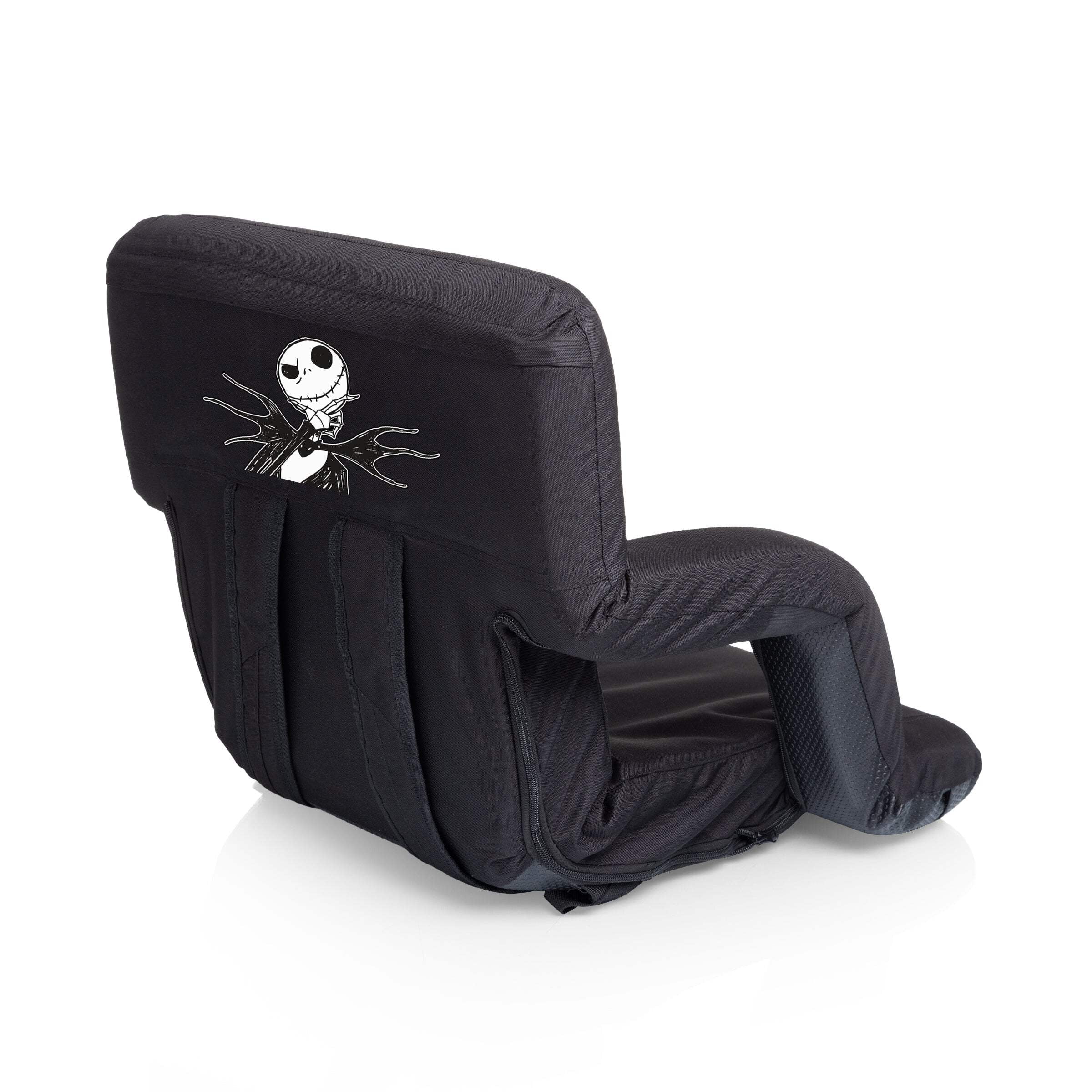 Black Polyester Reclining Stadium Seat with Jack Skellington Design