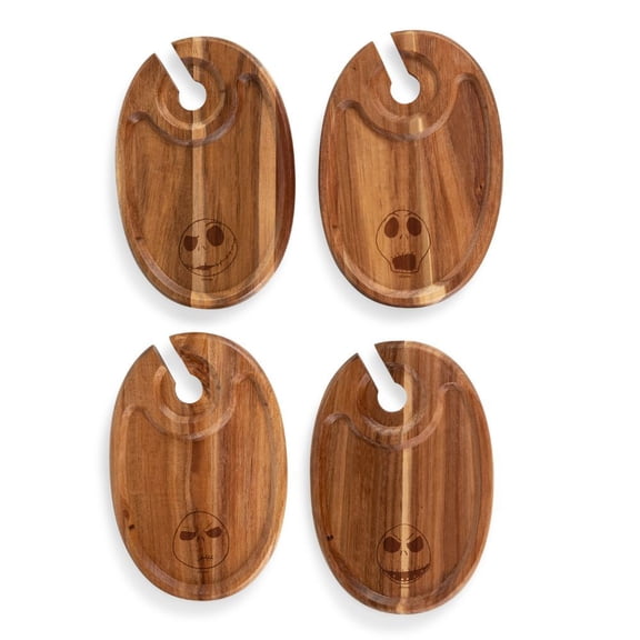Toscana Disney Nightmare Before Christmas Jack 4-Piece Wine Appetizer Plate Set, Acacia Wood