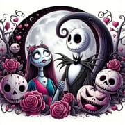 Nightmare Before Christmas Jack and Sally Diamond Painting Kit, Anime Theme Round Diamond Canvas Art, 5D DIY Embroidery Mosaic Craft for Home Decor