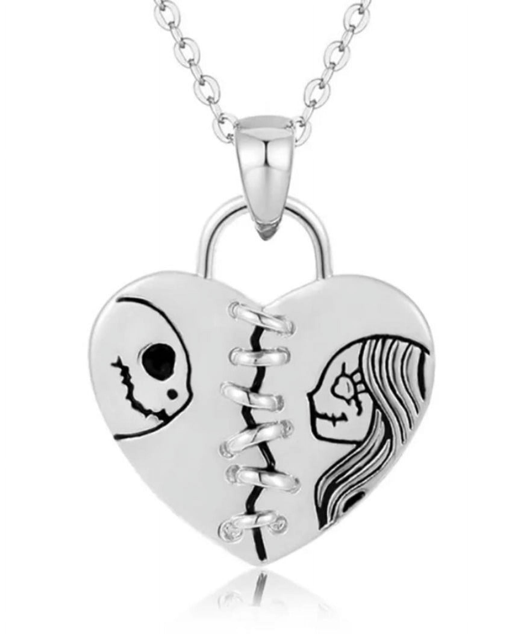Nightmare Before Christmas Jack and Sally Silver Heart Pendant