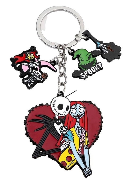 Nightmare Before Christmas Jack and Sally Themed Multi Charm Keychain Keyring