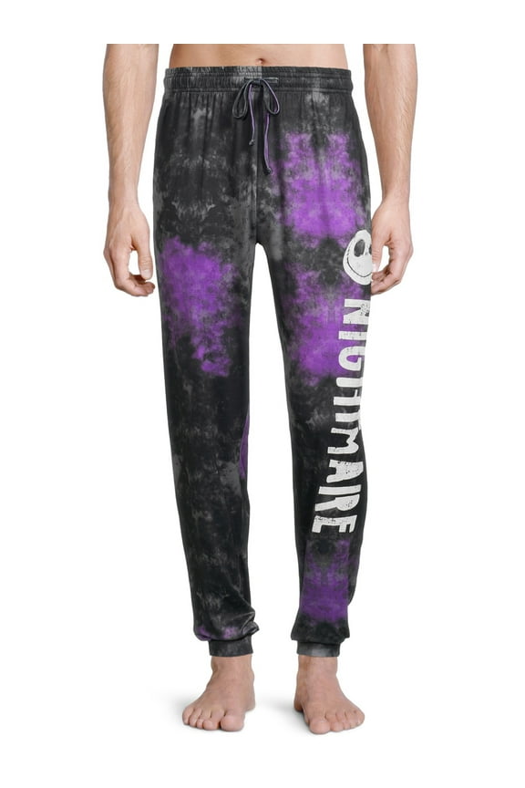 Nightmare Before Christmas Jack the Nightmare Print Polyester/Spandex Men's Joggers in Black/Purple Fauz Cloud Wash, Sizes S-2XL