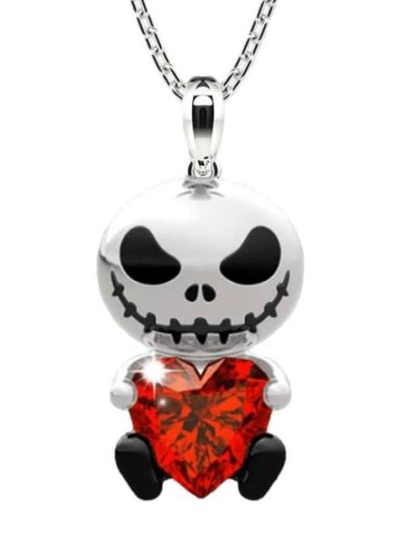 Nightmare Before Christmas Jack w/ Red Stone Metal Pendant Necklace