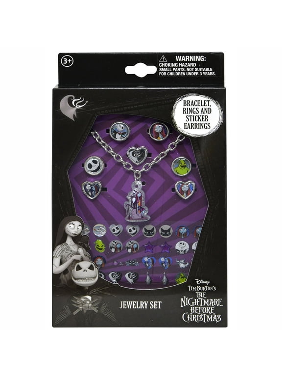 Nightmare Before Christmas Jewelry Set in Box - bracelet, rings & sticker earrings