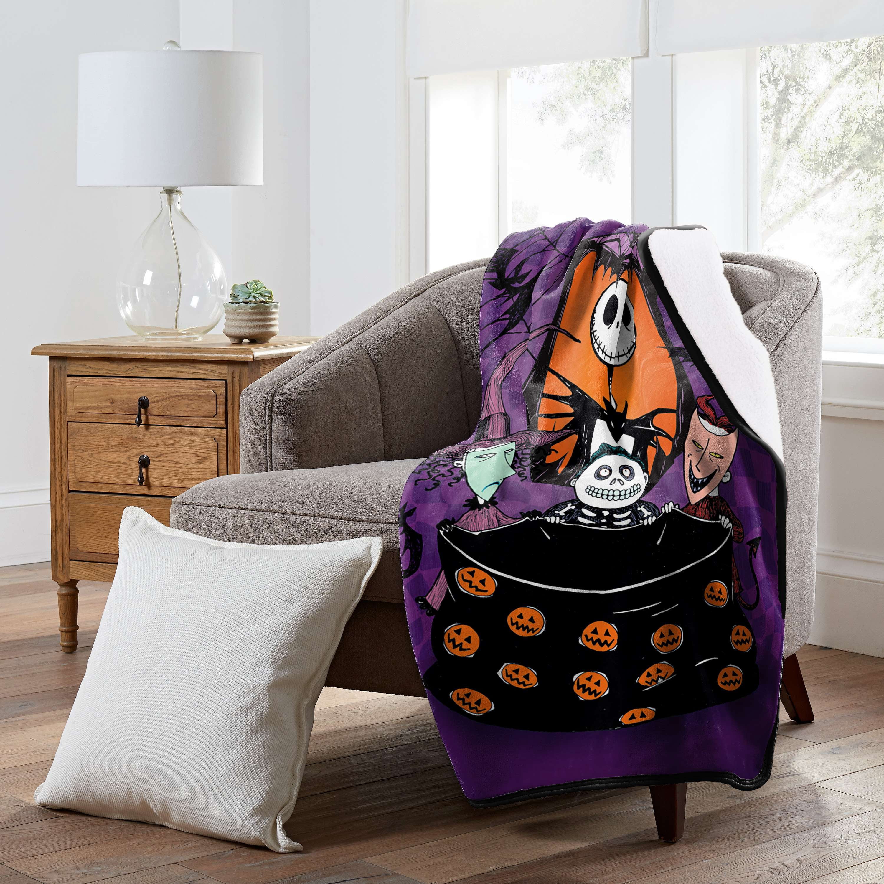 Nightmare Before Christmas Sherpa-Decke – 102x127 Cm, Weicher Überwurf Mit Fransen | Offizielles Lizenzprodukt