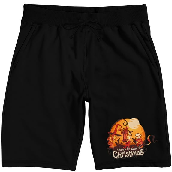 Nightmare Before Christmas Lock Shock & Barrel Character Circle Adult Black Sleep Pajama Shorts-Small