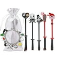 thumbnail image 1 of Nightmare Before Christmas Makeup Brushes - 5pcs Corpse Bride Anime Make Up Brush Set Silver Drawstring Bag Included, 1 of 3