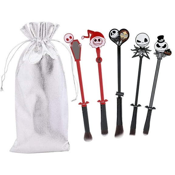 Nightmare Before Christmas Makeup Brushes - 5pcs Corpse Bride Anime Make Up Brush Set Silver Drawstring Bag Included