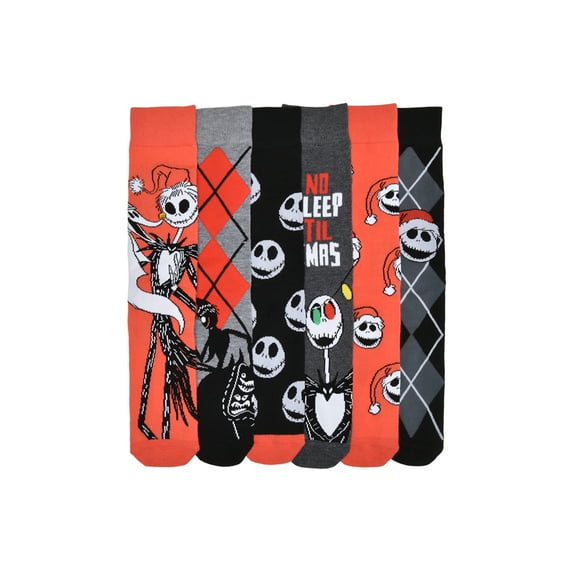 Nightmare Before Christmas Men's 6-Pack Crew Socks, Sock Size 10-13