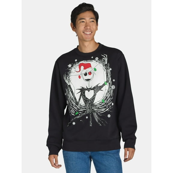 Nightmare Before Christmas Men's & Big Men's Jack Skellington Lights Graphic Sweatshirt, Sizes XS-3XL