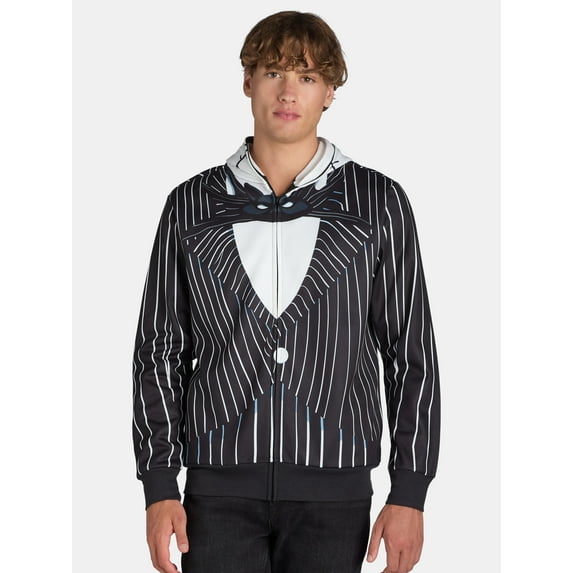 Nightmare Before Christmas, Men’s Graphic Zip Front Cosplay Hoodie, Jack Skellington, Sizes XS-3XL