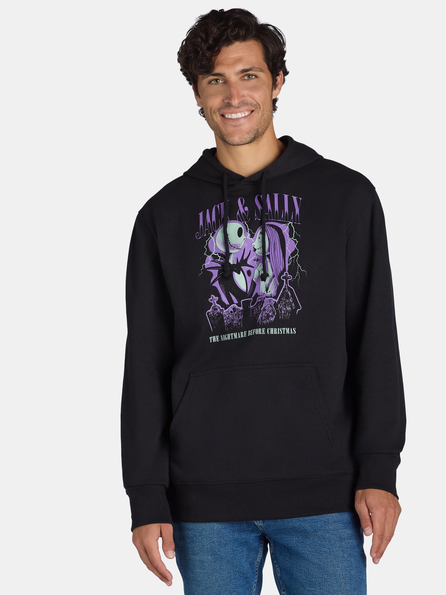 Nightmare Before Christmas Men's Jack and Sally Graphic Hoodie, Sizes S-3XL