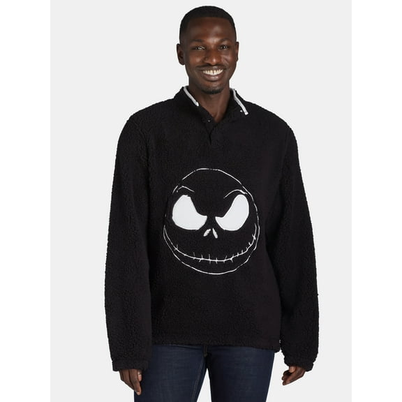 Nightmare Before Christmas Men’s and Big Men’s Jack Skellington Cosplay Faux Shearling Shacket, Sizes XS-3XL