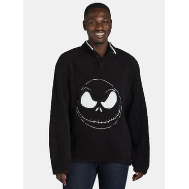 Nightmare Before Christmas Men’s and Big Men’s Jack Skellington Cosplay Faux Shearling Shacket, Sizes XS-3XL