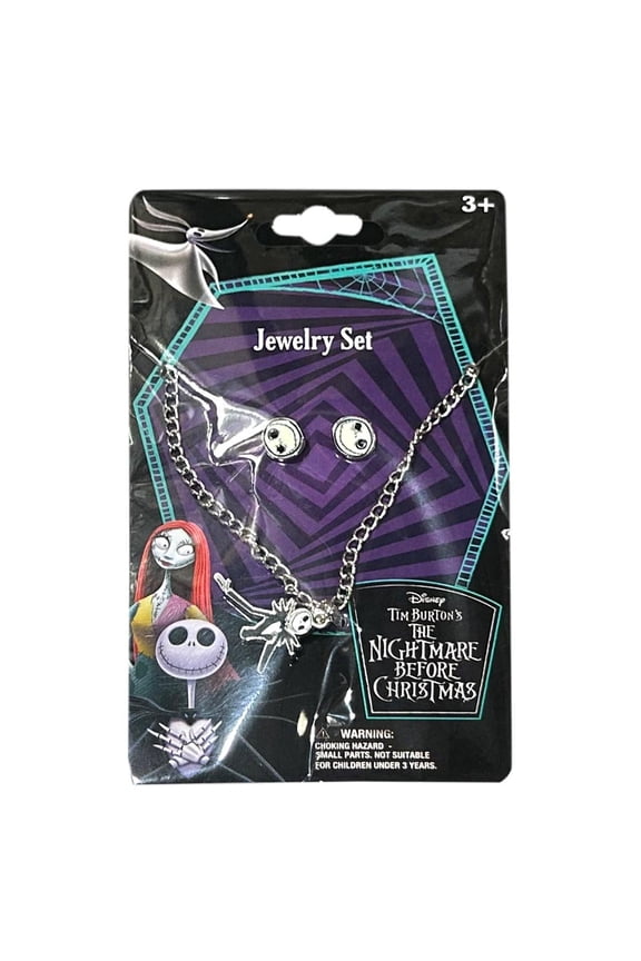 Nightmare Before Christmas Metal Necklace & Earring Jewelry Set on Card