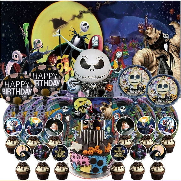 Nightmare Before Christmas Party Supplies Decor Tableware Backdrop Banner Cake Topper Balloons Birthday Decorations