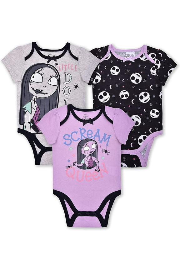 Nightmare Before Christmas Sally Girls 3 Pack Character Onesie, Newborn
